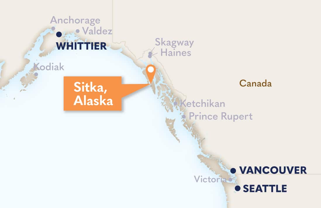 Map of Sitka, Alaska, and surrounding area