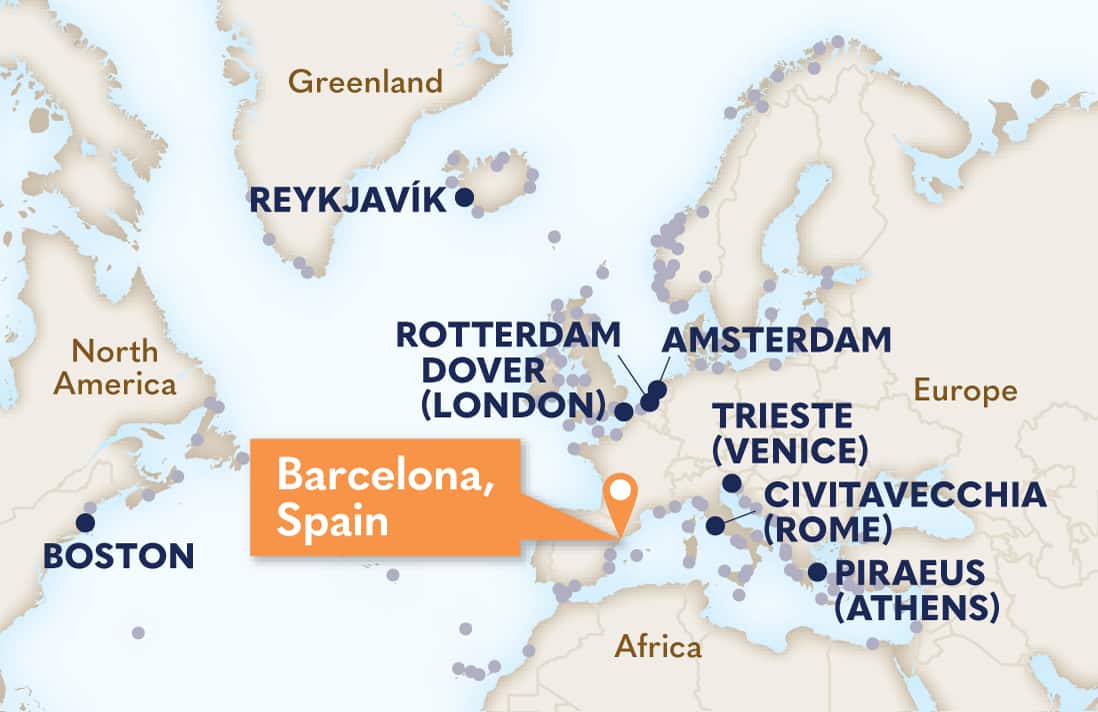 Map depicting Barcelona port in Spain