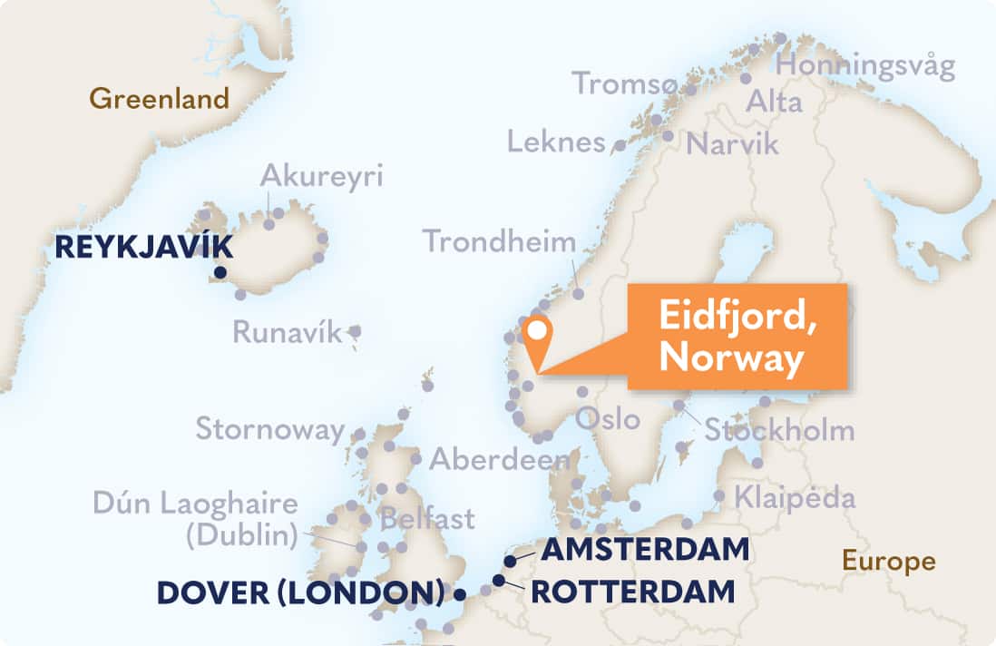 Map depicting Eidfjord port in Norway