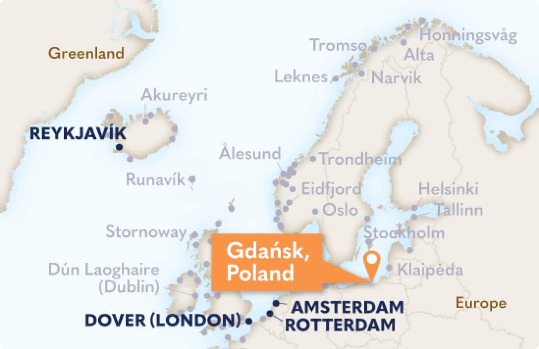 Map depicting Gdansk port in Poland