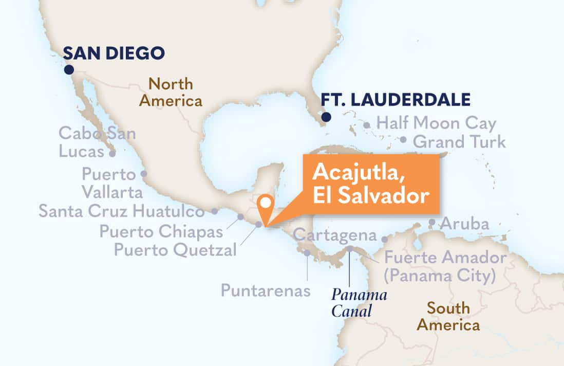 Map showing the Acajutla, El Salvador port