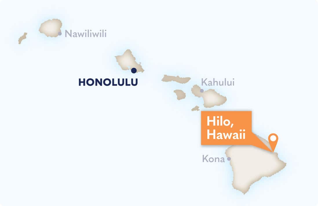 a map of Hawaii highlighting Hilo
