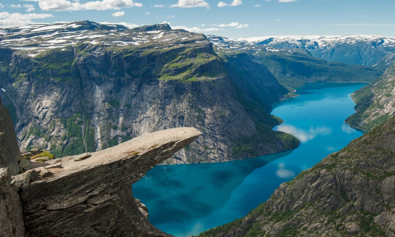Aerial view of Nordic fjord.